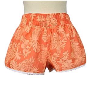 Retro 80s Shorts Orange Orbit Tropical Pineapple Print Juniors Ocean Pacific